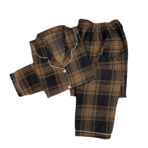 BAJU TIDUR WANITA LENGAN PANJANG / PIYAMA WANITA CANTIK BAHAN KATUN MOTIF KOTAK GUILEN PP-PP GUILEN BLACK