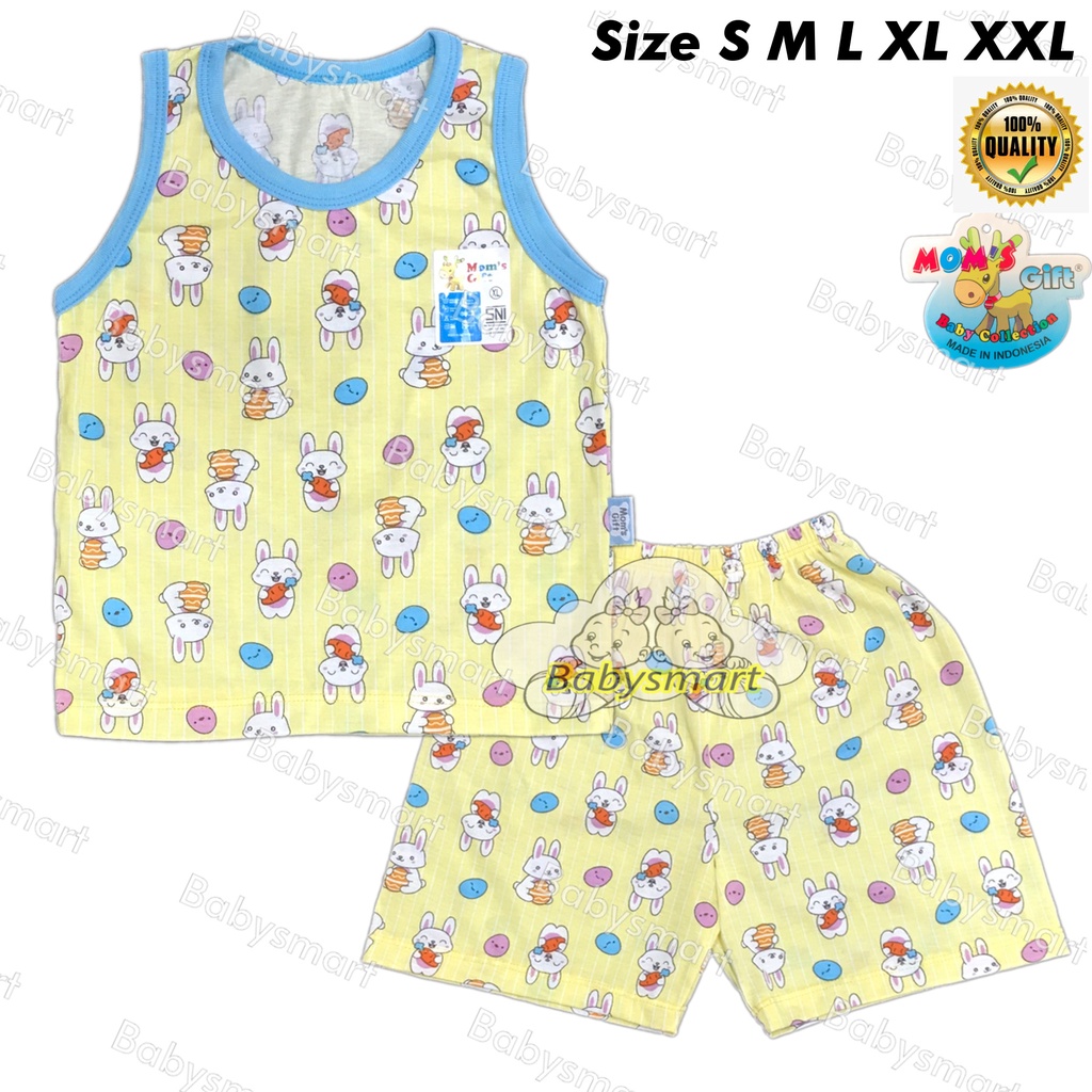 Babysmart - 3 SET Setelan Singlet/Kutung Anak/Bayi FULL PRINT Motif RABBIT MOM'S GIFT STL-23-SG SNI Bahan 100% Katun Size S - XXL