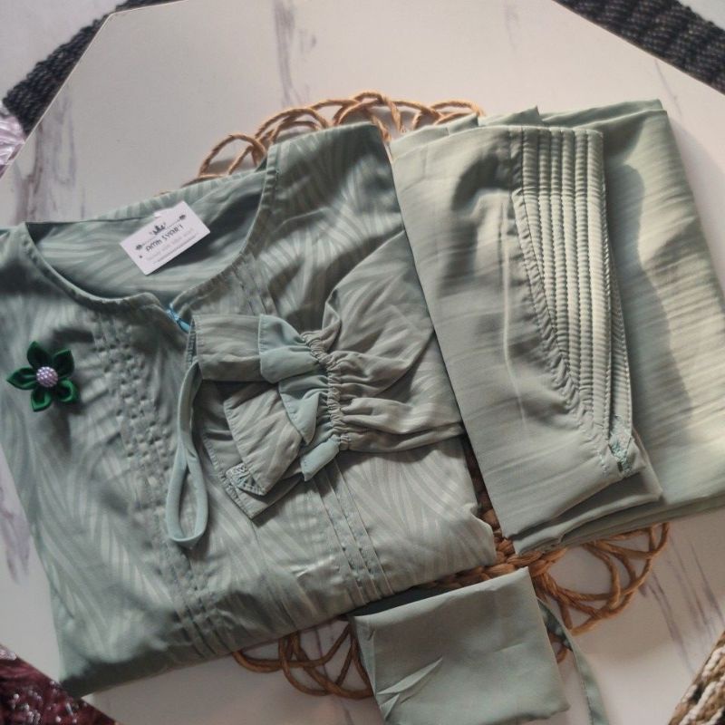 GAMIS SET CADAR / GAMIS SYARI /GAMIS SUNNAH SET EMBOS WOLFIS LENGAN KARET TANPA TALI  FREE CADAR DAN CADAR BISA COD-Sage green