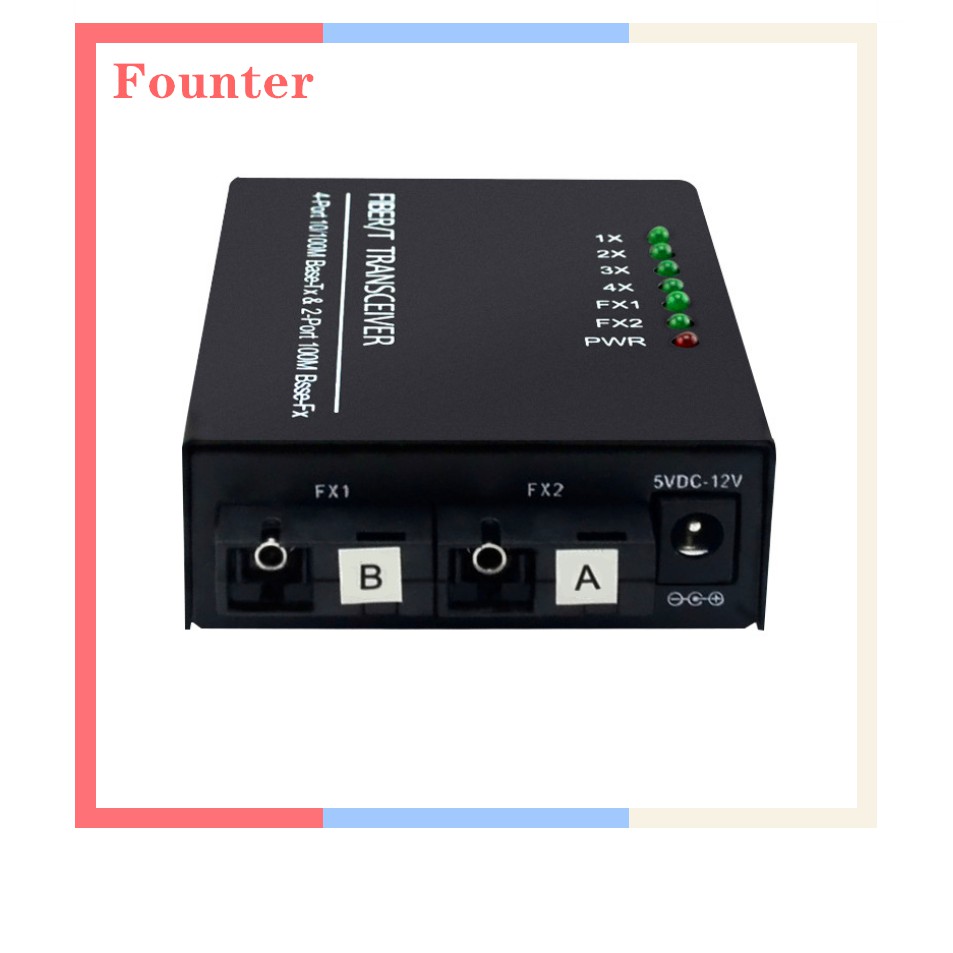 【With adpter】10/100M  2 SC 4 RJ45 Ethernet Fiber Switch Optical Media Converter Single Mode Fiber Port