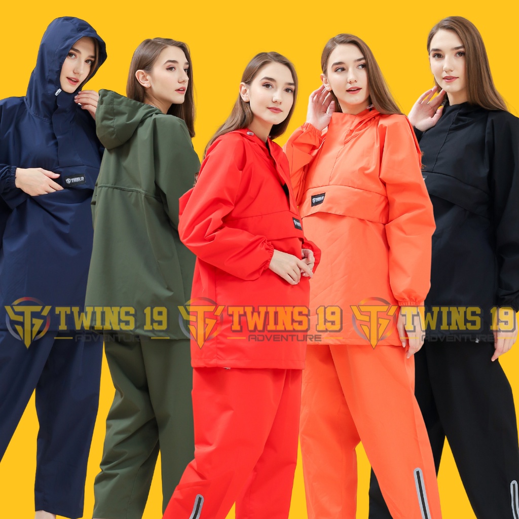 Jas Hujan TWINS19 Jas Hujan Saku Kangguru Pria Wanita Dewasa Anti Air Bahan Taslan Import Raincoat