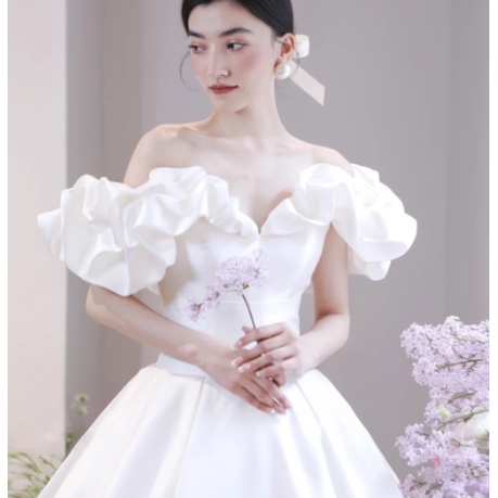 PLAM WEDDING DRESS HIGH QUALITY BRIDAL SATIN WEDDING DRESS SIMPLE ORGANZA BRIDAL FISHTAIL