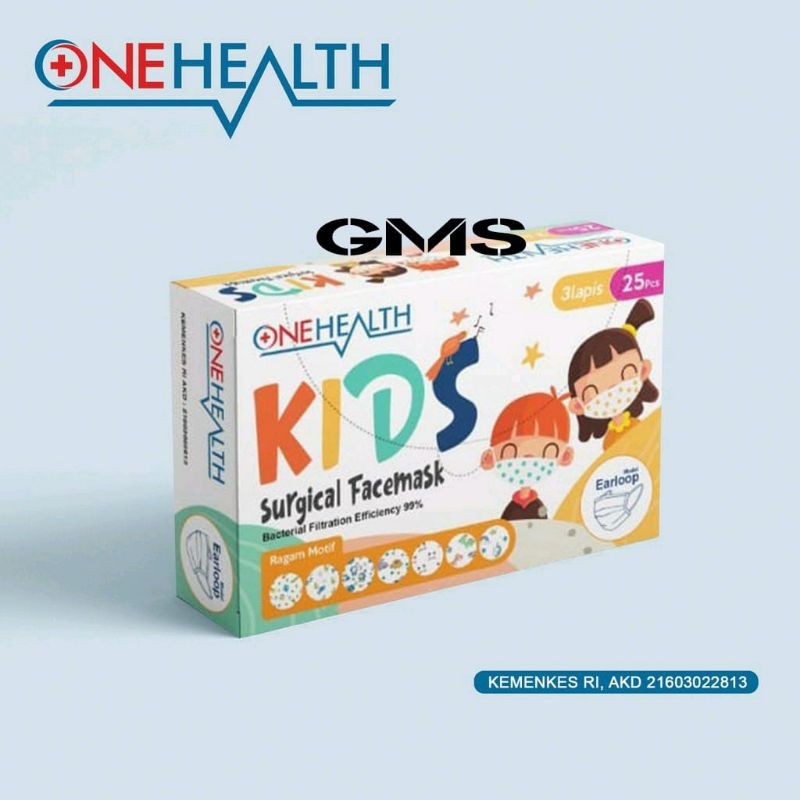 Masker Anak Medis 3 Ply OneHealth Per Box isi 25 Pcs / Surgical Face Mask Kids