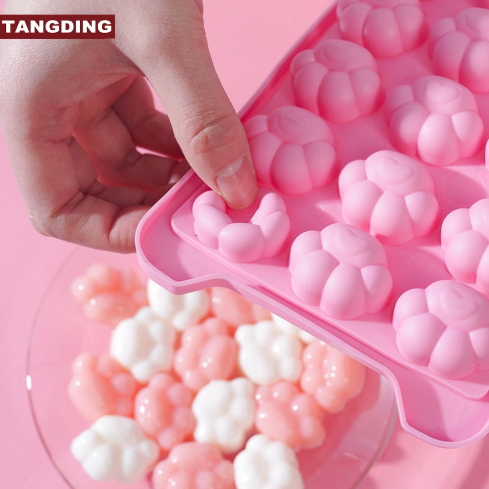 【COD Tangding】 Cetakan Es Batu 24 Sekat Bentuk Telapak Kaki Kucing Bahan Silikon Warna Biru / Hijau / Pink