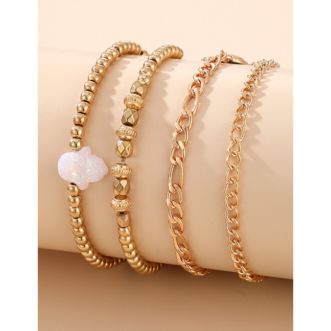 LRC Gelang Tangan Fashion Gold Color Imitation Pearl Palm Chain Alloy Multilayer Bracelet P14801