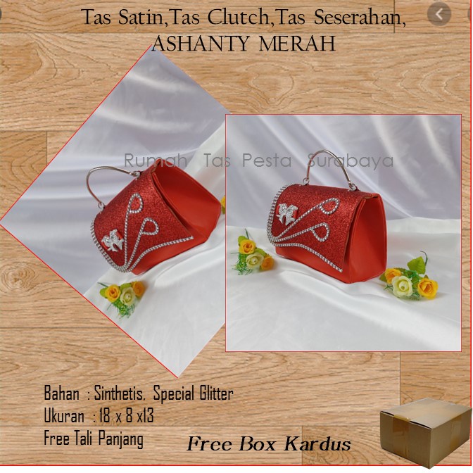 Tas Satin,Tas Clutch,Tas Seserahan,ASHANTY MERAH