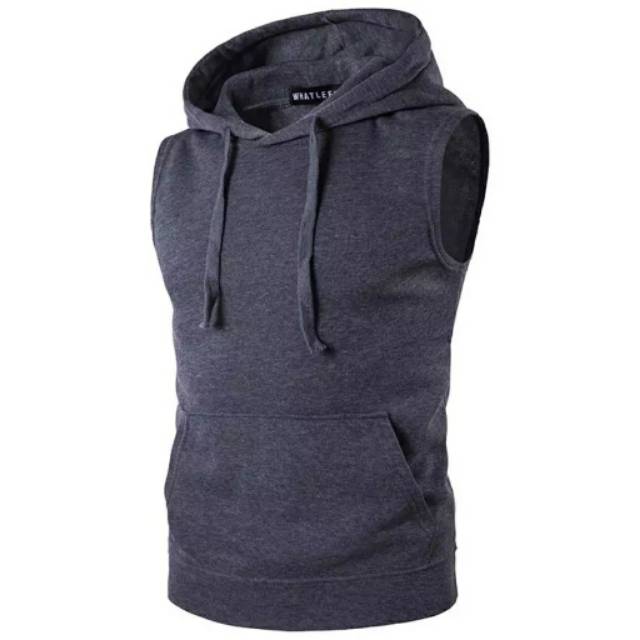 Bisa Cod Sleeveless Hoodie Dark Grey Jaket Hoodie Tanpa Lengan Abu Tua Shopee Indonesia