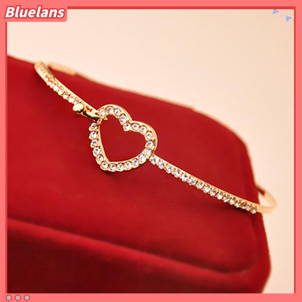 Bluelans Slim Bangle Love Heart Charm Luxury Golden Crystal Rhinestone Bracelet Slim Bangle for Women