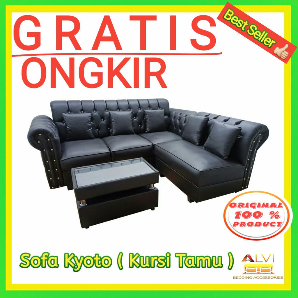 SOFA L KYOTO KANCING MINIMALIS + Meja  SOFABED BANGKU RUANG TAMU KURSI RUANG TENGAH Termurah