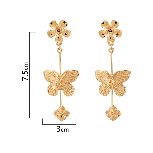 LRC Anting Tusuk Fashion Gold-plated Size Flower Butterfly Earrings D68170