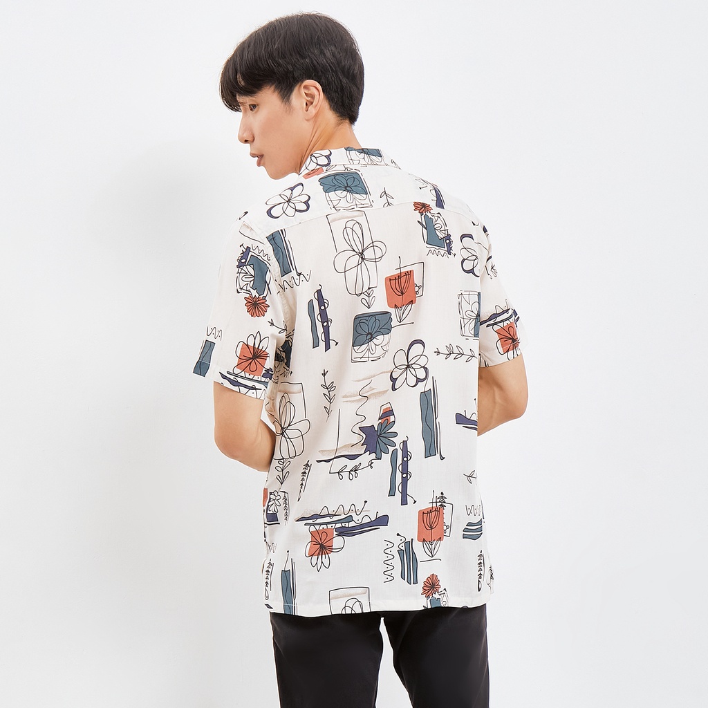 Kemeja Pantai Pria Hawai Pattern Floral Kemeja Bowling Open Collar Shirt Motif Bunga