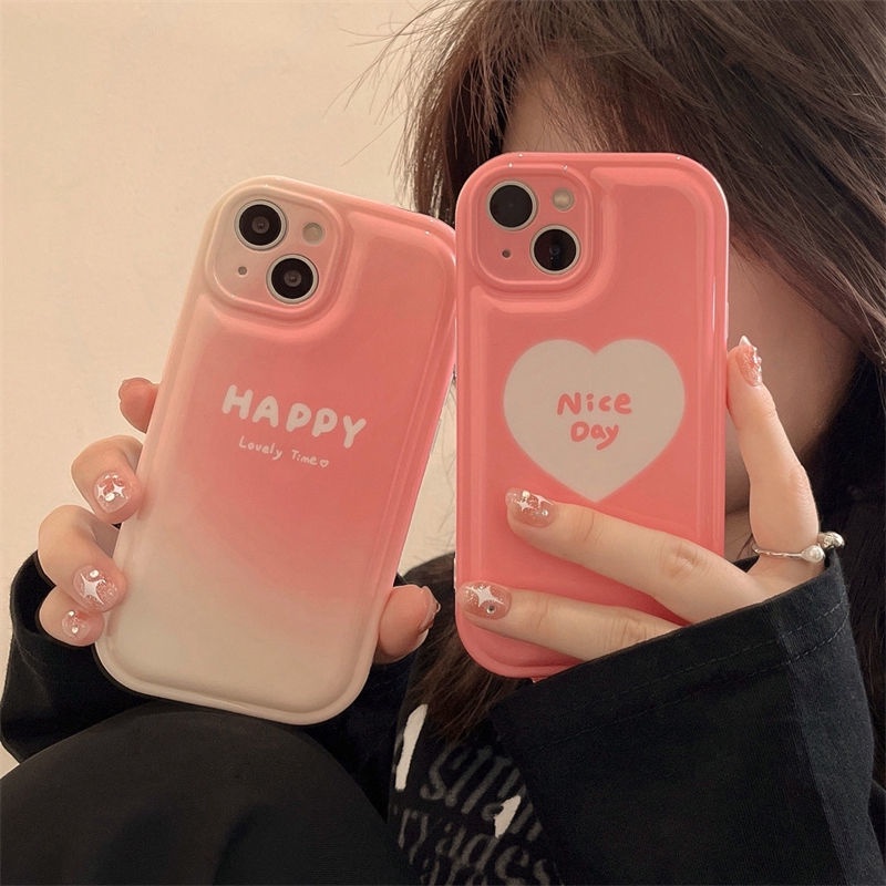 Case Motif Hati Warna Gradasi Pink Untuk iPhone 12 13 11 Pro Max X Xs Max Xr