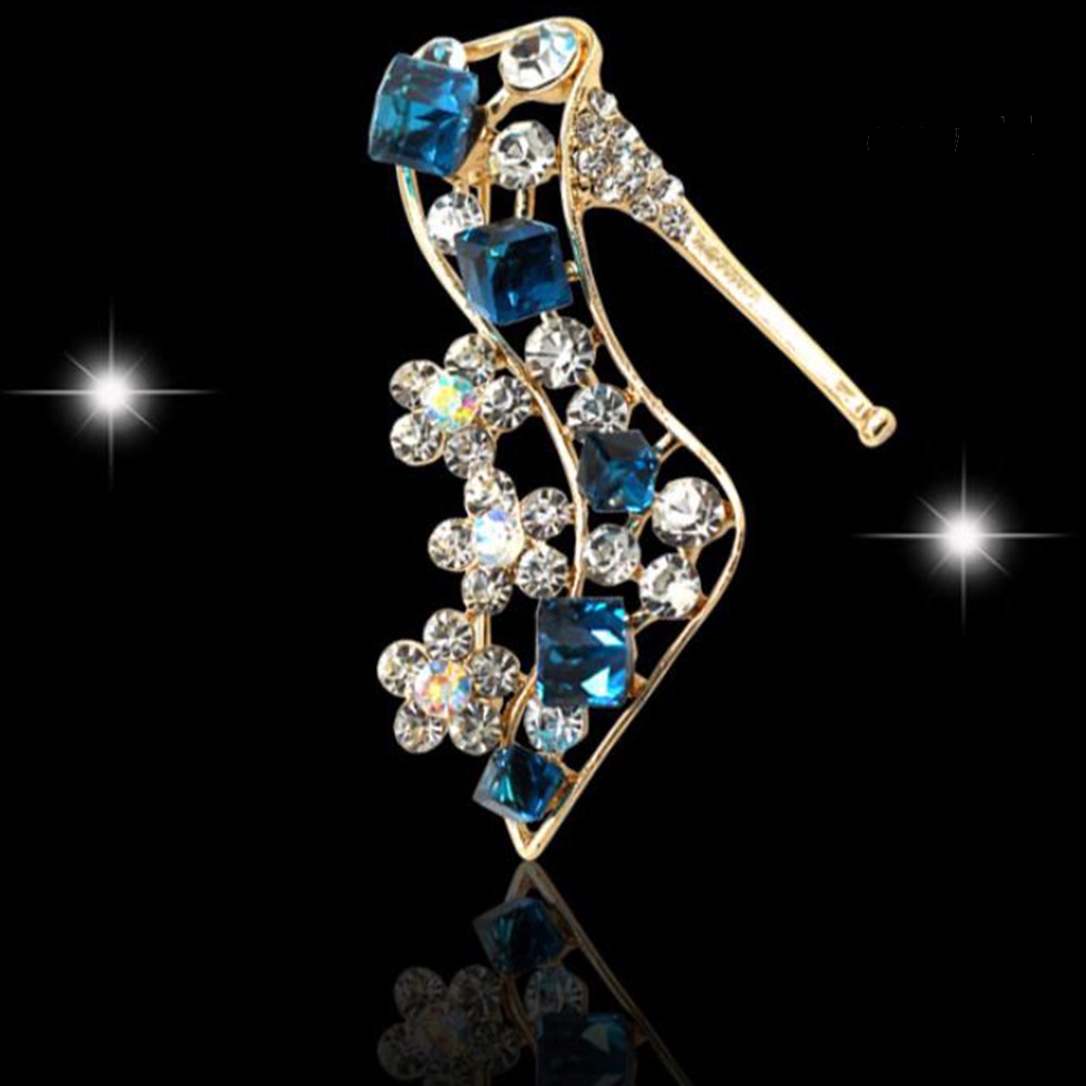 OW@ Vintage Women Rhinestone Inlaid High Heels Brooch Pin Breastpin Scarf Shawl Clip