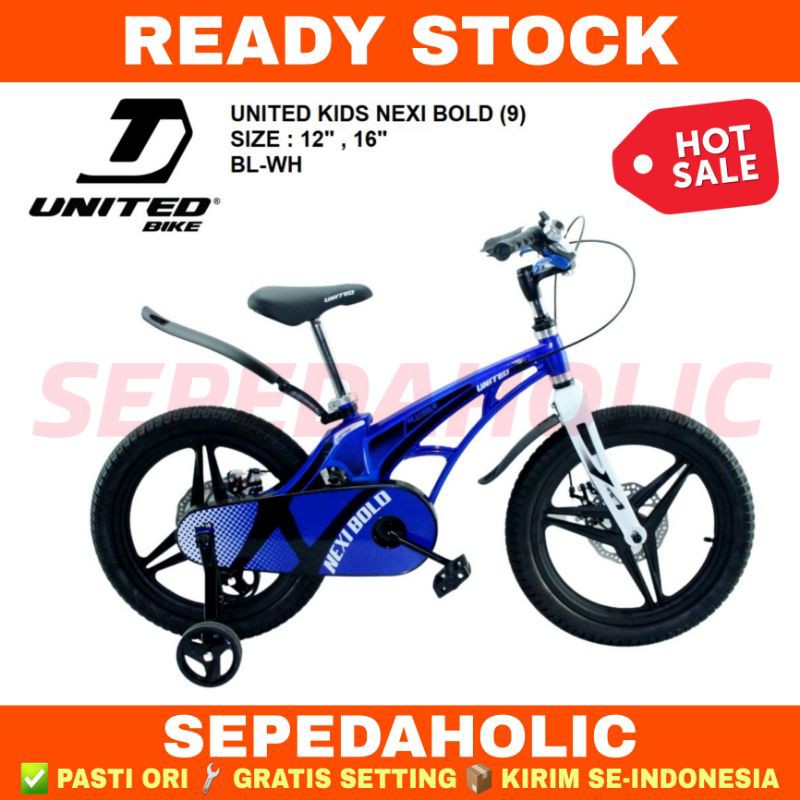 Sepeda Anak Laki Laki 12 & 16 Inch BMX UNITED NEXI BOLD Rem Cakram Velg Racing Usia 2-6 Tahun