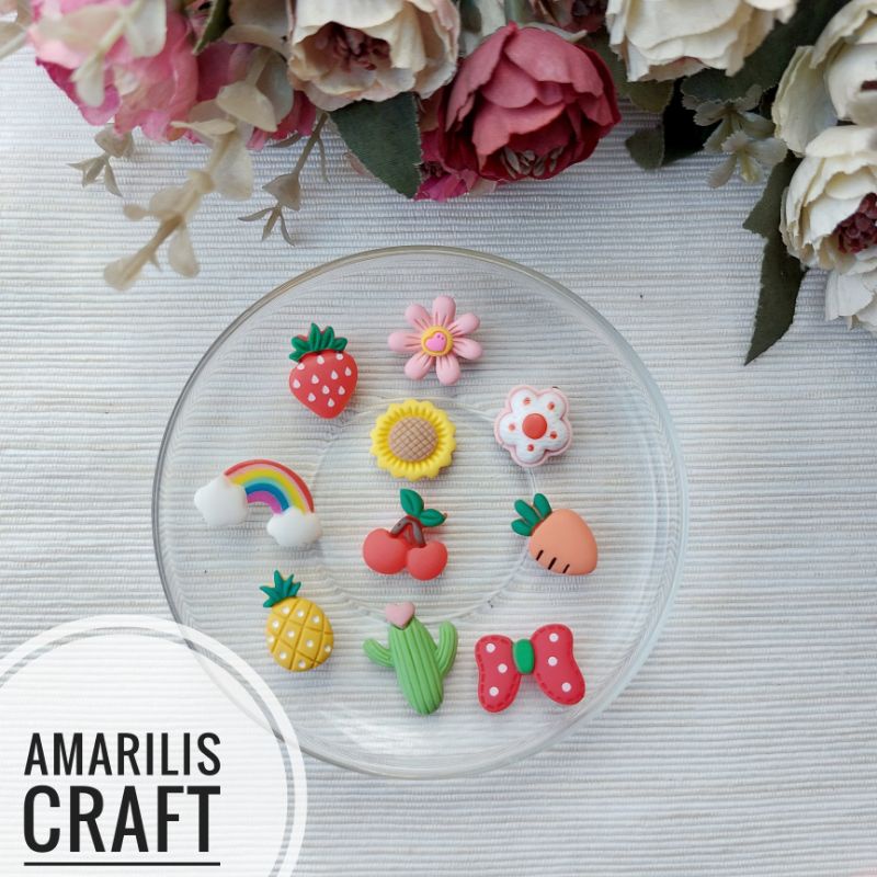 [10pcs] Resin Clay - Flower &amp; Fruits