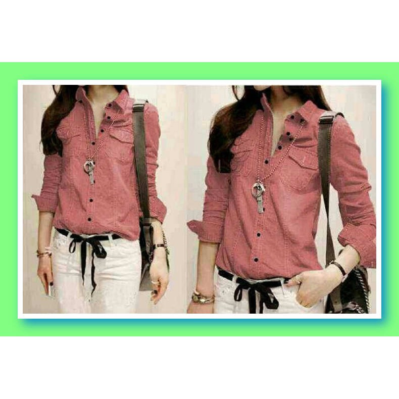 Kemeja Wanita Lengan Panjang Kemeja Wanita Import Kemeja Kerja Wa FI155 Kemeja Lollie Merah [Atasa