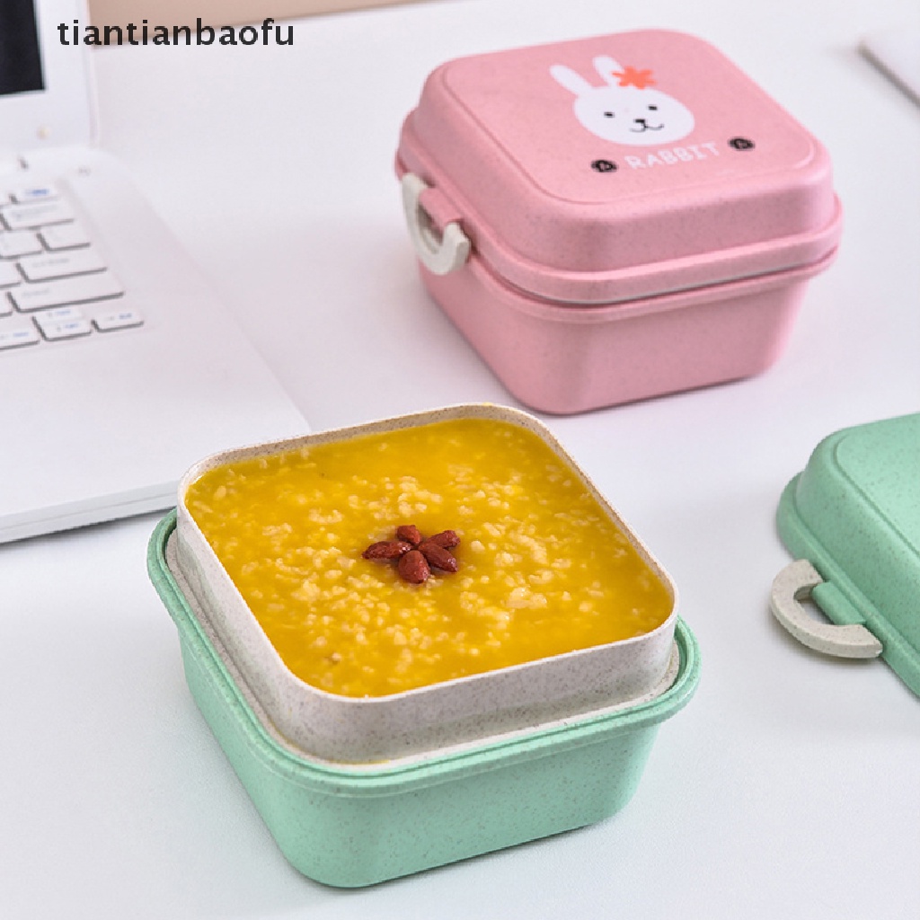 Kotak Makan Siang Bento Mini Lapis Ganda Bentuk Bulat Desain Hewan Gaya Jepang Untuk Anak