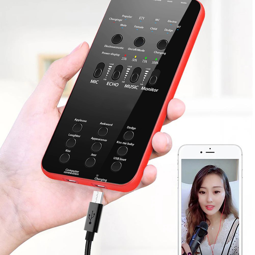 Soundcard E6 DOCOOLER Smartphone Live Broadcast Audio - Black