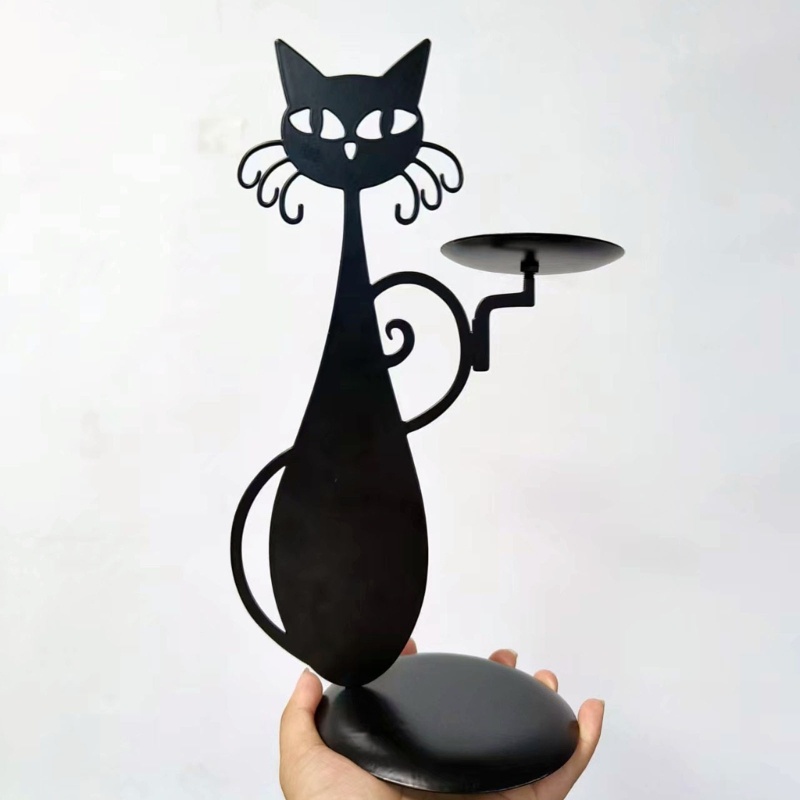 Stand Holder Lilin Bentuk Kucing Warna Hitam Gaya Retro Untuk Dekorasi Pernikahan