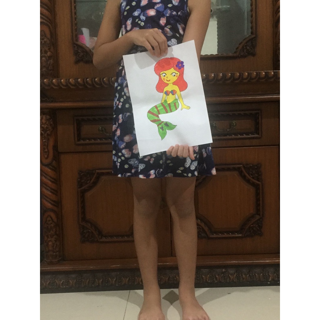 Gambar Anak SD Tulis Spidol Mewarnai Motif Mermaid Original Buatan Mikha