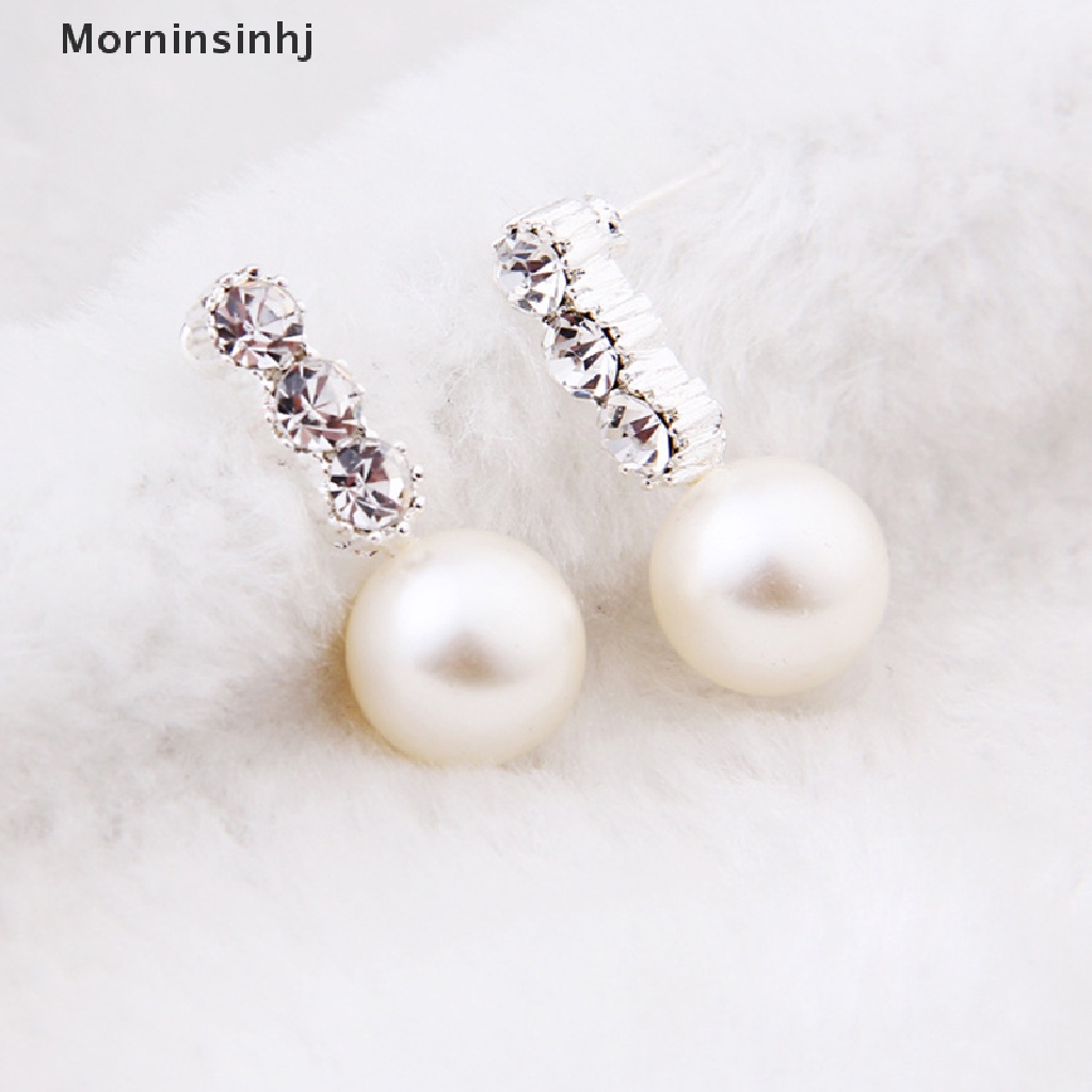 Mornin New Fashion Wanita Lady Earring Elegan Mutiara Berlian Imitasi Ear Stud Earrings 1pasang id