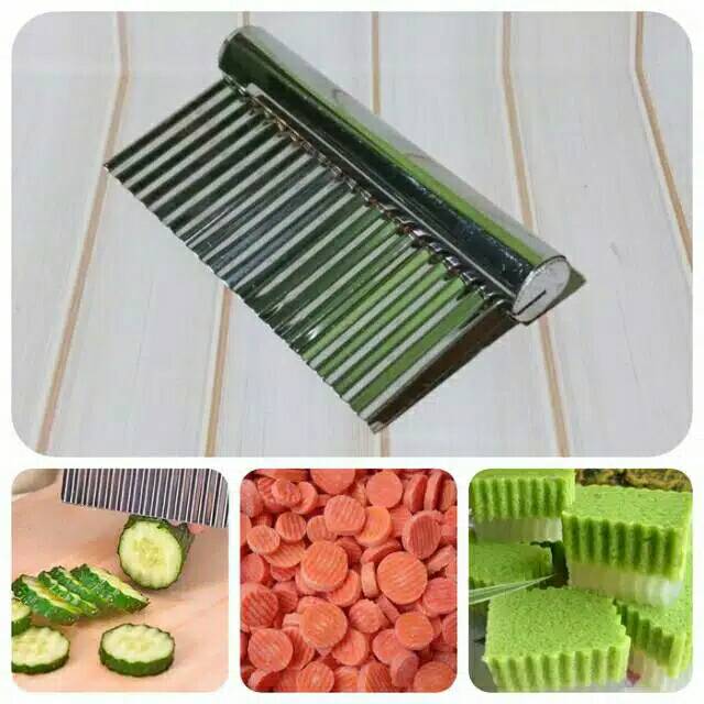 Pisau acar/keripik/buah/sayur bergerigi/pisau puding bergelombang stainless