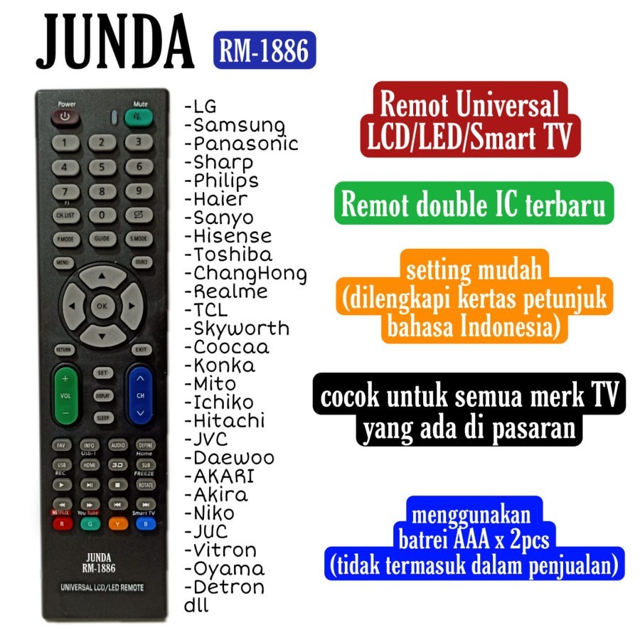 Remote TV Universal LCD LED Smart TV JUNDA RM 1886