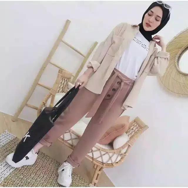 BAGGY VEVE KANCING PANTS MOSCREPE PREMIUM / EXLIN PANTS