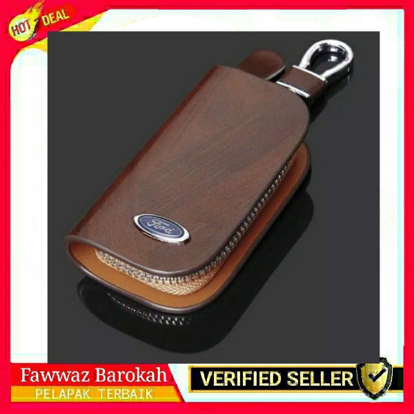 DOMPET MENYIMPAN STNK GANTUNGAN KUNCI MOBIL FORD COKLAT WOOD