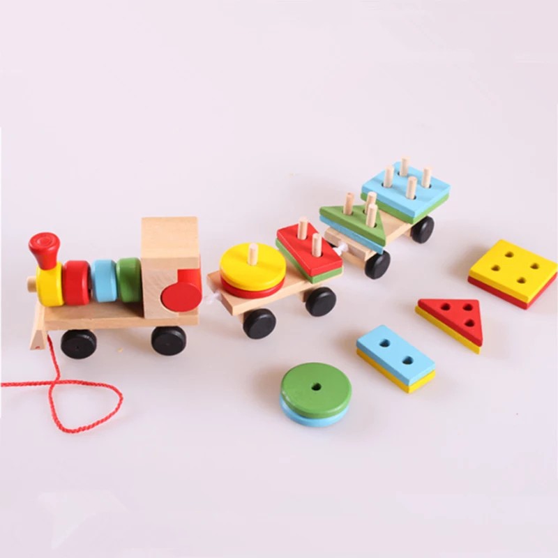 Wodden Shape Matching Train Mainan Balita Wooden Toys Mainan Kayu Puzzle Kayu Anak Matching Shape Mainan Balok Kayu