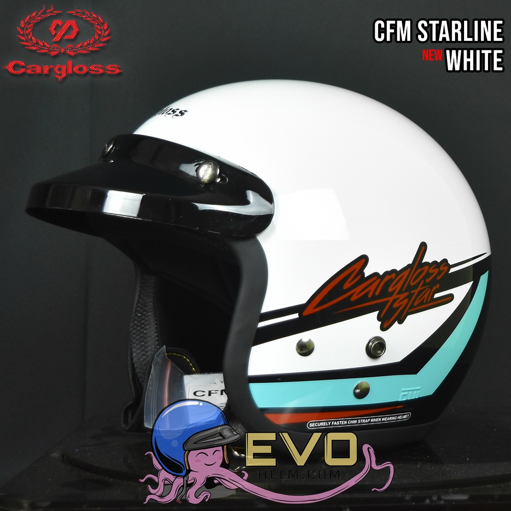 HELM CARGLOSS CFM STARLINE WHITE ORIGINAL 100% CFM MOTIF- PAKET KACA CEK DI VARIAN