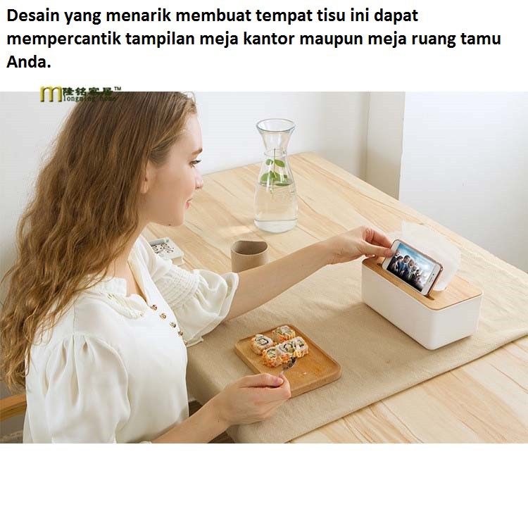 Kotak Tisu Kayu dengan Smartphone Holder Mobile and Tissue Box - SV6491