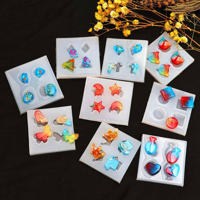 SIY  9Pcs Epoxy Resin Earrings Charms Casting Mould Jewels Shapes Ear Studs Silicone Resin Mold  Mini Earrings Molds Kit Tool