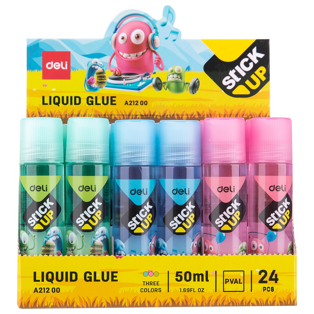 DELI LEM CAIR BENING STICK UP 50ml LIQUID GLUE ANEKA WARNA DAYA REKAT KUAT CEPAT KERING ALAT TULIS KERAJINAN TANGAN SEKOLAH LEM CAIR WARNA WARNIEA21200