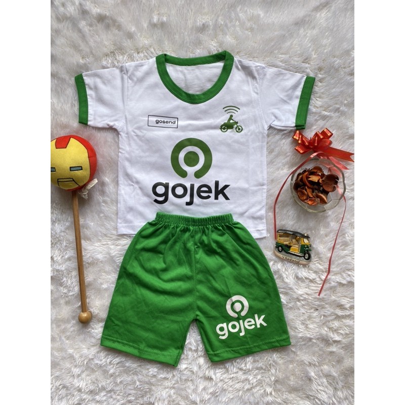 SETELAN ANAK KARAKTER OJOL ONLINE/GOJEK 6 BULAN -3 TAHUN PAKAI ALL SIZE