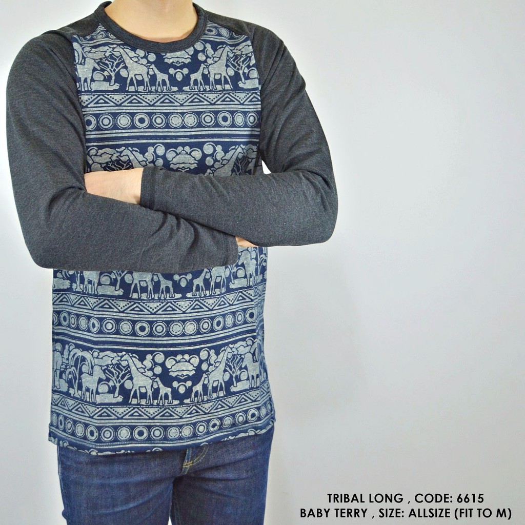 KAOS PANJANG SWEATER SWITER COWOK PRIA TRIBAL KOMBINASI POLOS