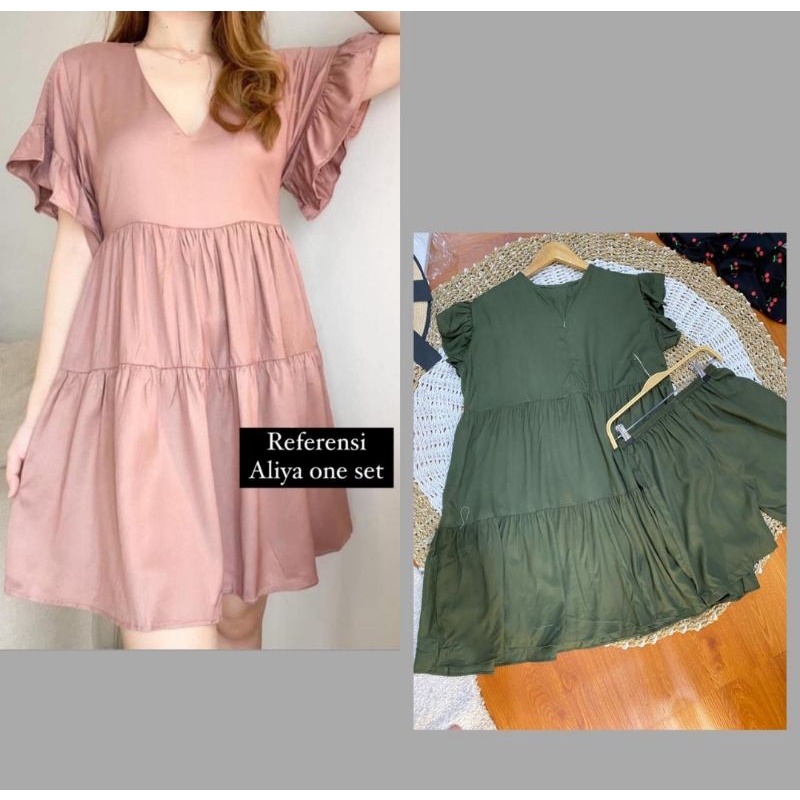 MF ALIYA ONE SET / AIRIN ONE SET / BAJU TIDUR PIYAMA RAYON POLOS BUSUI / SETELAN PIYAMA ONE SET