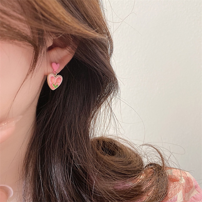 Anting Tusuk Motif Bunga Tulip Warna Pink Untuk Wanita