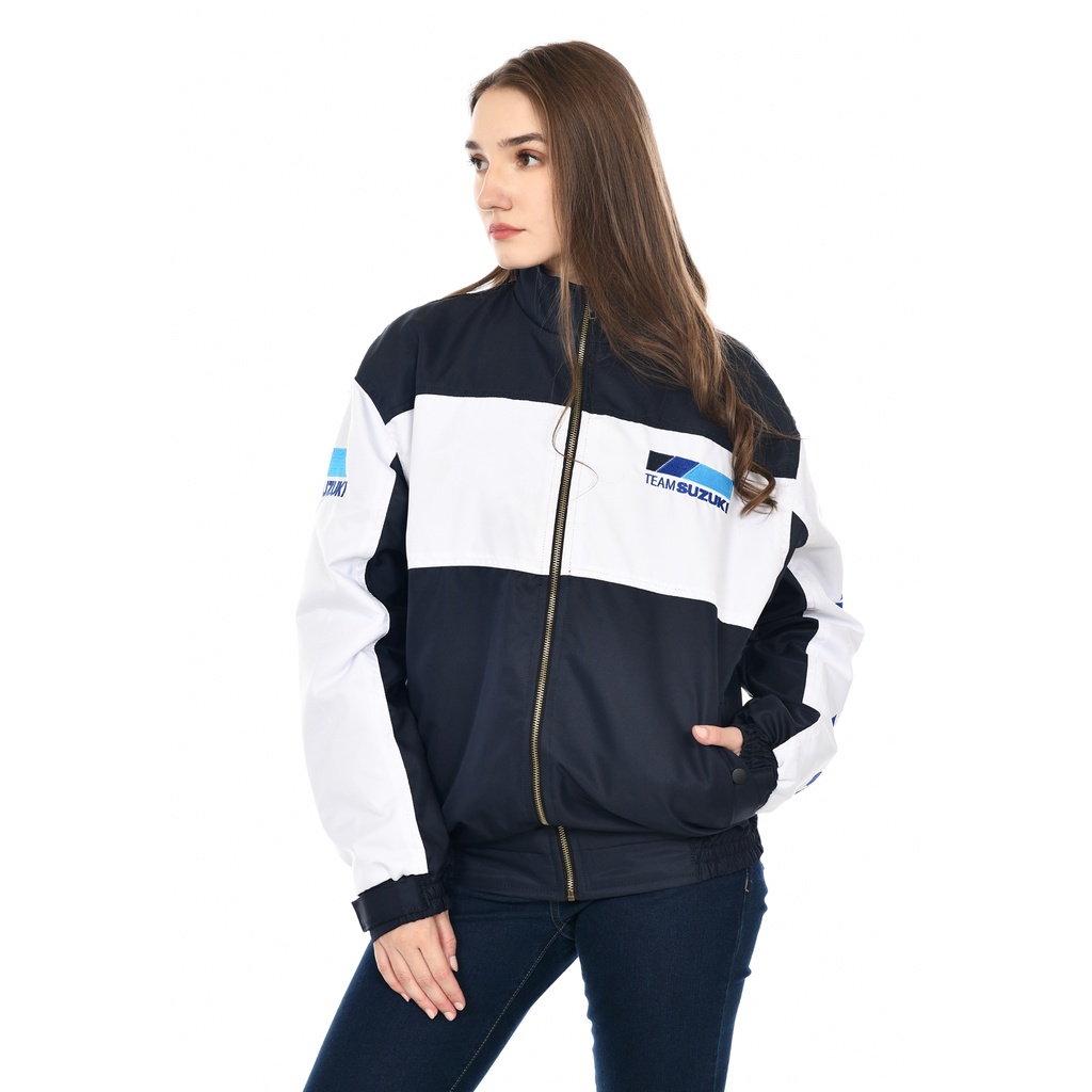 Jaket Motor Pria Team Suzuki Vintage Classic Full Bordir Terbaru Twill Waterproof Anti Air MotoGp Su