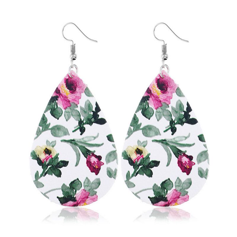 SIY  1 Pair Dangle Earrings Women Lady Sequins Floral Print Jewelry Faux Leather Pendant Elegant Unique Wedding Gifts Girls Oval Fashion