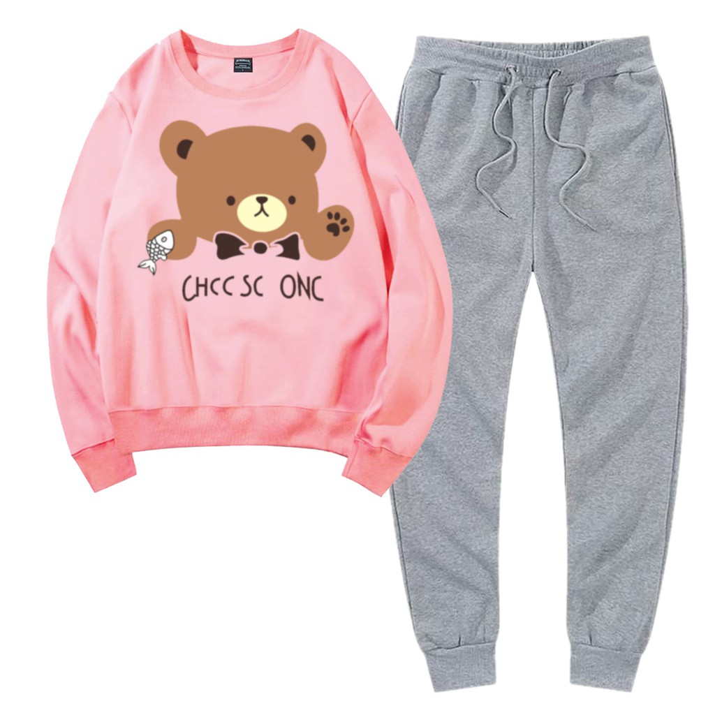 BESS - Baju Setelan Wanita Murah / Setelan Sweater + Jogger Abu - BEAR ONE