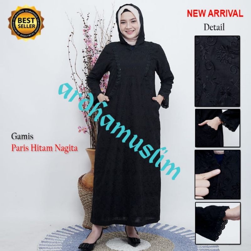 GAMIS HITAM HOODIE (KUPLUK) KATUN PARIS HAJI DAN UMROH