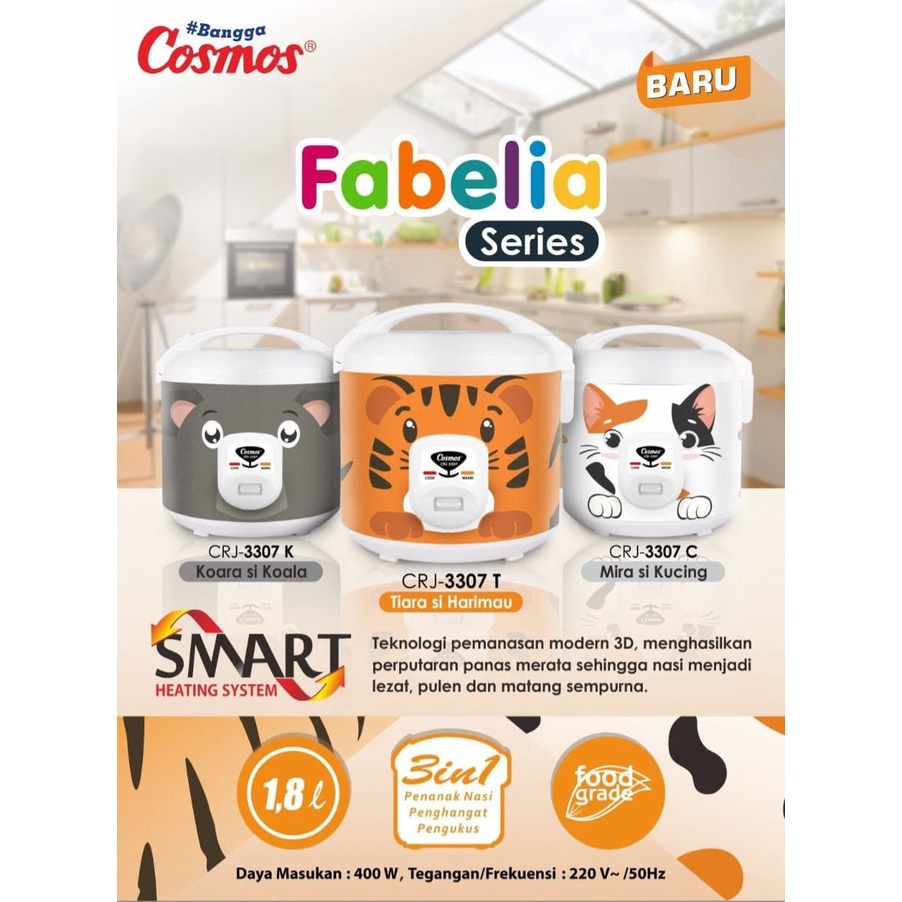 Penanak Nasi / Magic Com Cosmos seri FABELIA Karakter Kucing, Koala, Harimau 1.8 liter - 3307