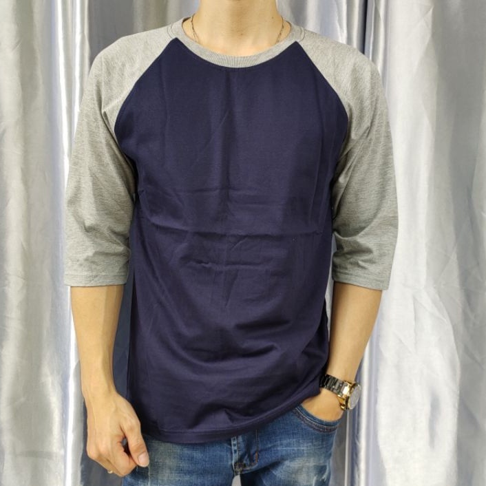 kaos polos reglan NAVY/DONGKER-ABUMISTY lengan 3/4 uk 20 22 S M L XL XXL