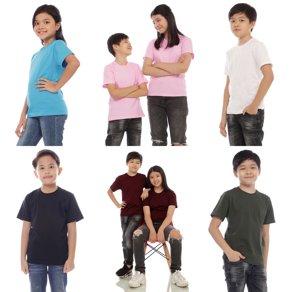 Kaos Anak Laki Laki Perempuan Umur 4 5 6 7 8 9 10 11 12 Tahun Baju Remaja Cowok Cewek Cotton Combed 30s Lengan Pendek Polos Import Murah