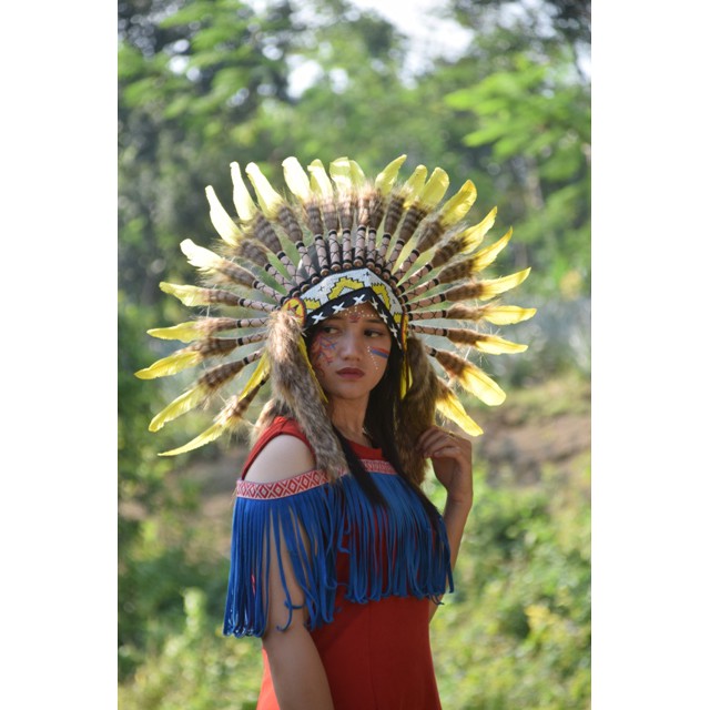 TOPI INDIAN - INDIAN HEADDRESS SMALL ANGSA MONTE KUNING LORENG COKLAT