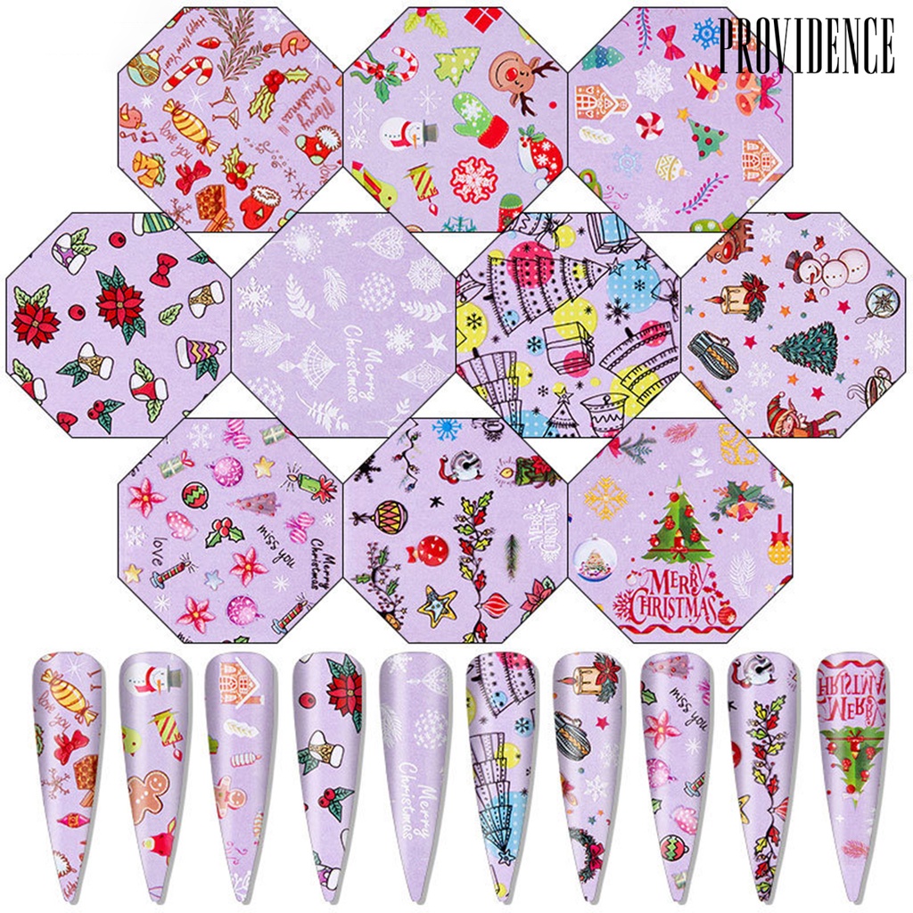 Providence 10Pcs/Pack Manicure Decal Easy to Apply Lightweight Paper Painted Nail Transfer Sticker for Christmas