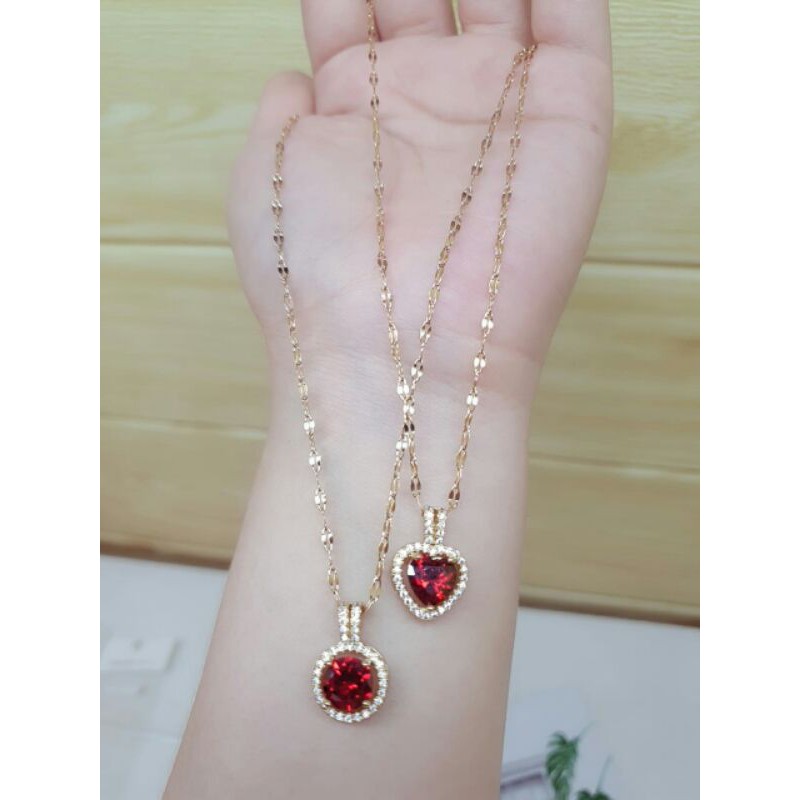 Kalung asli titanium microdiamond merah / kalung liontin titanium / kalung liontin microdiamond