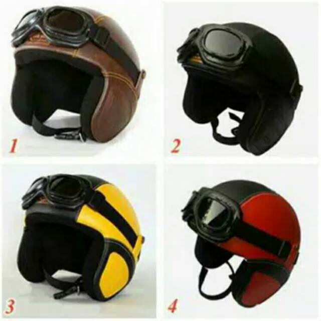 Helm Bogo Retro Kulit Klasik Kacamata