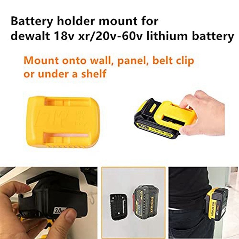 5 Packs Battery Holder Dock Mounts for DeWalt 20V 60V Battery, Wall Panel Shelf Belt Clip Storage Organizer Protector